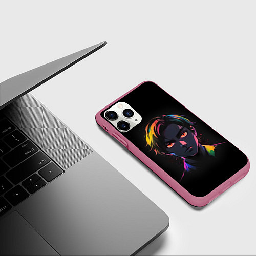 Чехол iPhone 11 Pro матовый Аниме портрет парня с красными глазами / 3D-Малиновый – фото 3