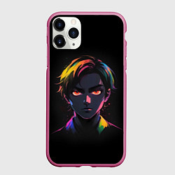 Чехол iPhone 11 Pro матовый Аниме портрет парня с красными глазами, цвет: 3D-малиновый