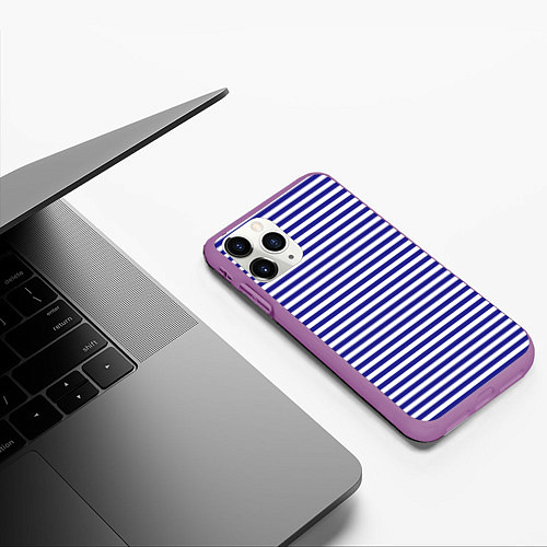 Чехол iPhone 11 Pro матовый Тельняшка моряка / 3D-Фиолетовый – фото 3