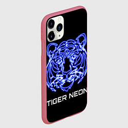 Чехол iPhone 11 Pro матовый Tiger neon art, цвет: 3D-малиновый — фото 2