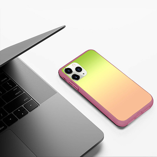 Чехол iPhone 11 Pro матовый Персиково-салатный градиент / 3D-Малиновый – фото 3