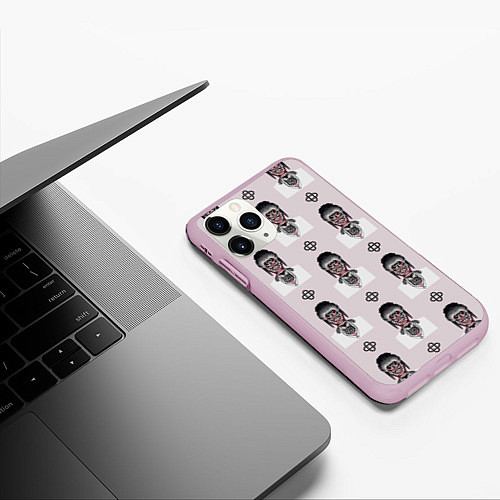 Чехол iPhone 11 Pro матовый Лицо маска и кельтский узел / 3D-Розовый – фото 3