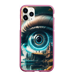 Чехол iPhone 11 Pro матовый Сюрреалистический глаз и пейзаж, цвет: 3D-малиновый