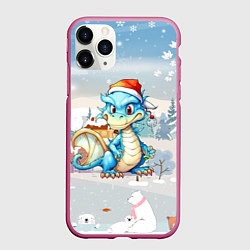 Чехол iPhone 11 Pro матовый Дракон новогодний праздничный 2024, цвет: 3D-малиновый
