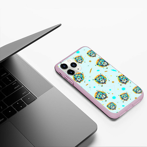 Чехол iPhone 11 Pro матовый Лев мозаика / 3D-Розовый – фото 3