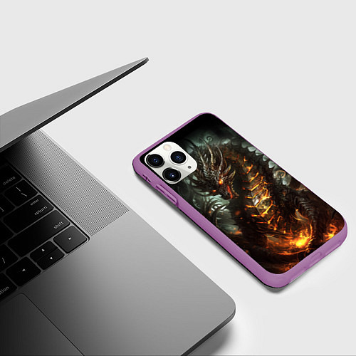Чехол iPhone 11 Pro матовый Древний огненный дракон символ 2024 / 3D-Фиолетовый – фото 3