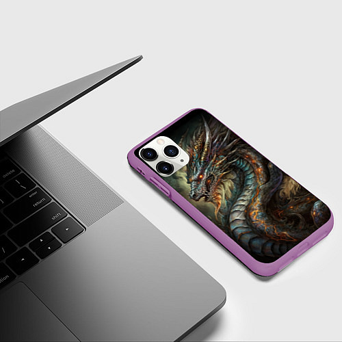Чехол iPhone 11 Pro матовый Древний пещерный дракон символ 2024 / 3D-Фиолетовый – фото 3