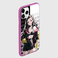 Чехол iPhone 11 Pro матовый Стильная Незуко из аниме - иероглифы, цвет: 3D-фиолетовый — фото 2