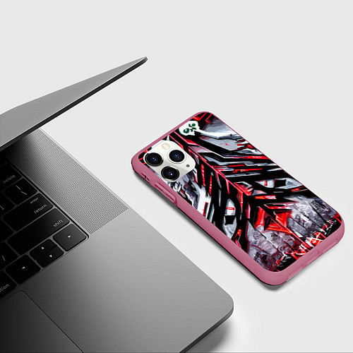 Чехол iPhone 11 Pro матовый Разлом в стене / 3D-Малиновый – фото 3