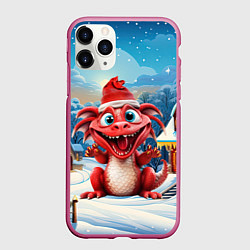 Чехол iPhone 11 Pro матовый Дракон милый новогодний 2024 символ года, цвет: 3D-малиновый