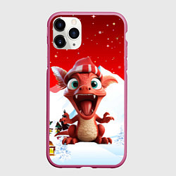 Чехол iPhone 11 Pro матовый Дракон милый новогодний 2024 символ года, цвет: 3D-малиновый