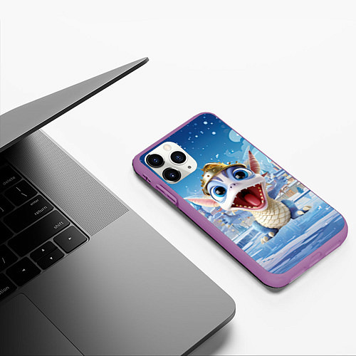 Чехол iPhone 11 Pro матовый Дракон милый новогодний 2024 символ года / 3D-Фиолетовый – фото 3