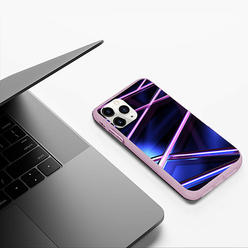 Чехол iPhone 11 Pro матовый Фиолетовая геометрическая абстракция / 3D-Розовый – фото 3