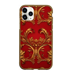 Чехол iPhone 11 Pro матовый Золотые узоры на красном, цвет: 3D-коричневый