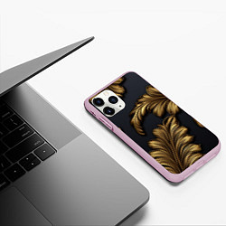 Чехол iPhone 11 Pro матовый Золотые узоры в виде листьев, цвет: 3D-розовый — фото 2