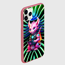Чехол iPhone 11 Pro матовый Прикольный дракончик с ноутбуком, цвет: 3D-малиновый — фото 2