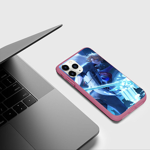 Чехол iPhone 11 Pro матовый Genshin Impact Тарталья / 3D-Малиновый – фото 3