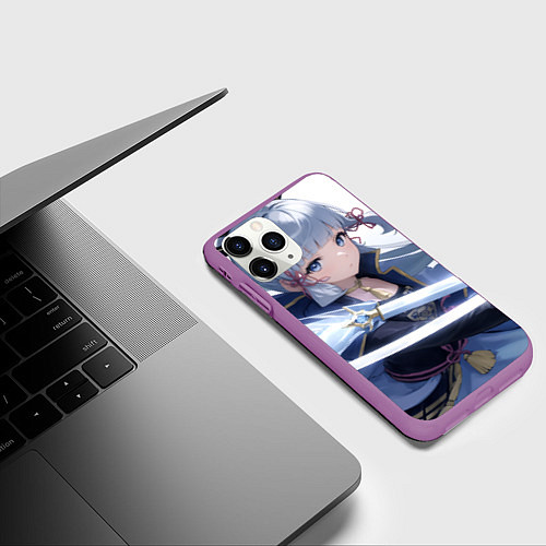 Чехол iPhone 11 Pro матовый Genshin Impact Ayaka Камисато / 3D-Фиолетовый – фото 3