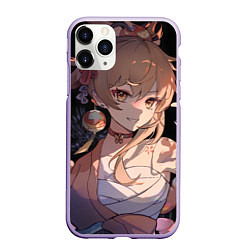 Чехол iPhone 11 Pro матовый Genshin Impact Yoimiya, цвет: 3D-светло-сиреневый