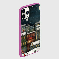 Чехол iPhone 11 Pro матовый Новогодний рисованный город, цвет: 3D-фиолетовый — фото 2