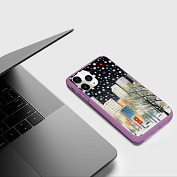 Чехол iPhone 11 Pro матовый Новогодний ночной город, цвет: 3D-фиолетовый — фото 2