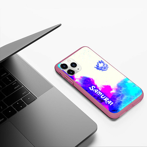 Чехол iPhone 11 Pro матовый Samurai neon colors / 3D-Малиновый – фото 3