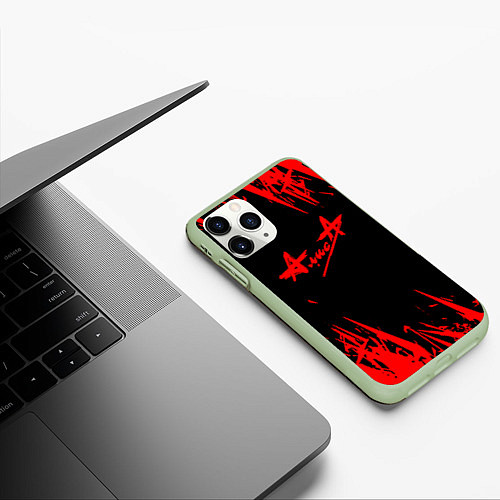 Чехол iPhone 11 Pro матовый Алиса краски рок группа / 3D-Салатовый – фото 3