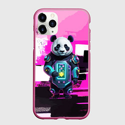Чехол iPhone 11 Pro матовый Funny panda - cyberpunk, цвет: 3D-малиновый