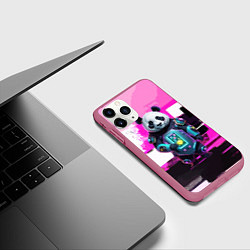 Чехол iPhone 11 Pro матовый Funny panda - cyberpunk, цвет: 3D-малиновый — фото 2