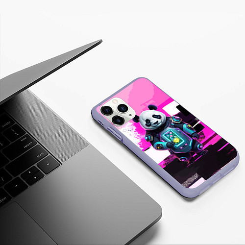 Чехол iPhone 11 Pro матовый Funny panda - cyberpunk / 3D-Светло-сиреневый – фото 3