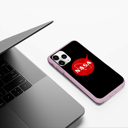 Чехол iPhone 11 Pro матовый NASA redlogo space usa / 3D-Розовый – фото 3