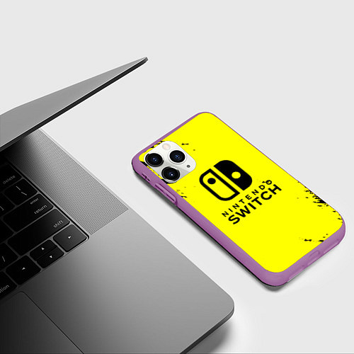 Чехол iPhone 11 Pro матовый Nintendo switch краски на жёлтом / 3D-Фиолетовый – фото 3
