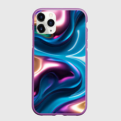 Чехол iPhone 11 Pro матовый Жидкий красочный металл, цвет: 3D-фиолетовый