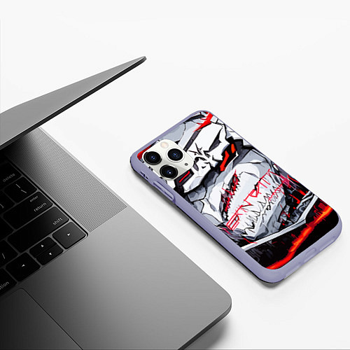 Чехол iPhone 11 Pro матовый Белая скорлупа и красные линии / 3D-Светло-сиреневый – фото 3
