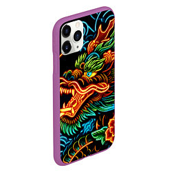 Чехол iPhone 11 Pro матовый Japanese neon dragon - irezumi, цвет: 3D-фиолетовый — фото 2