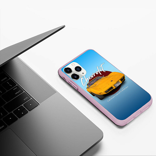 Чехол iPhone 11 Pro матовый Американский маслкар Chevrolet Corvette / 3D-Розовый – фото 3