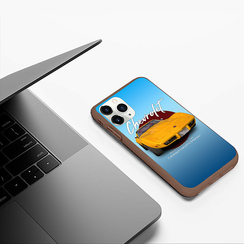 Чехол iPhone 11 Pro матовый Американский маслкар Chevrolet Corvette / 3D-Коричневый – фото 3