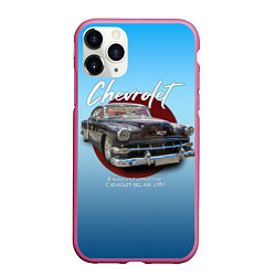 Чехол iPhone 11 Pro матовый Американский классический автомобиль Chevrolet Bel, цвет: 3D-малиновый