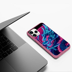 Чехол iPhone 11 Pro матовый Свирепый японский дракон - ирезуми, цвет: 3D-малиновый — фото 2