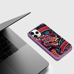 Чехол iPhone 11 Pro матовый Татуха японского дракона - ирезуми, цвет: 3D-фиолетовый — фото 2
