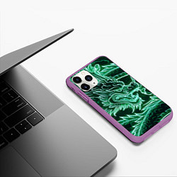 Чехол iPhone 11 Pro матовый Неоновый дракон - ирезуми, цвет: 3D-фиолетовый — фото 2