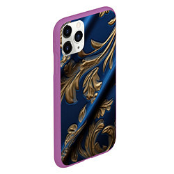 Чехол iPhone 11 Pro матовый Лепнина узоры золотистые на синем фоне, цвет: 3D-фиолетовый — фото 2