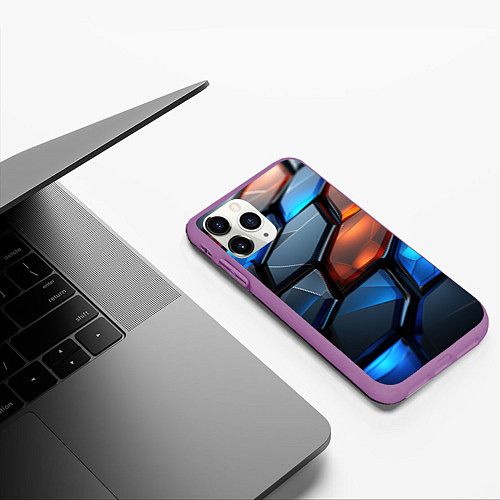 Чехол iPhone 11 Pro матовый Прозрачные абстрактные плиты / 3D-Фиолетовый – фото 3