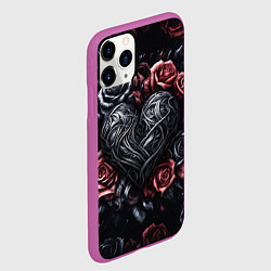 Чехол iPhone 11 Pro матовый Витиеватое сердце с розами, цвет: 3D-фиолетовый — фото 2