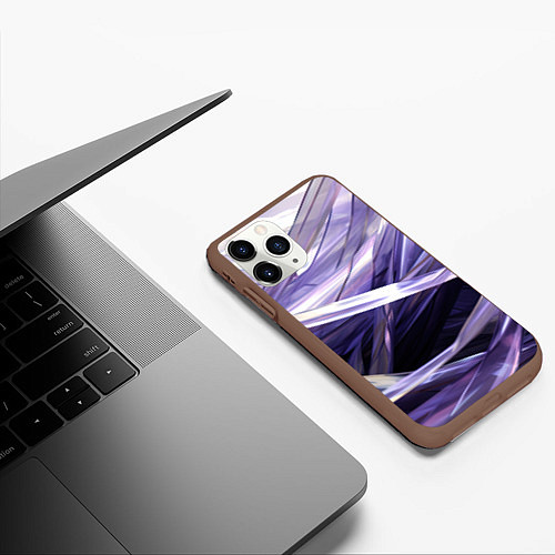 Чехол iPhone 11 Pro матовый Фиолетовые прозрачные полосы / 3D-Коричневый – фото 3