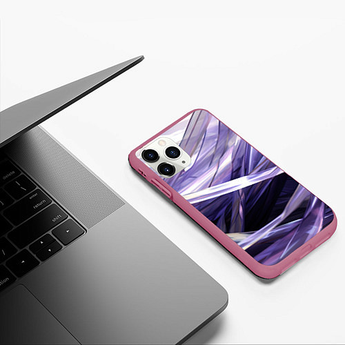 Чехол iPhone 11 Pro матовый Фиолетовые прозрачные полосы / 3D-Малиновый – фото 3