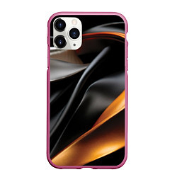 Чехол iPhone 11 Pro матовый Черная и оранжевая материя, цвет: 3D-малиновый