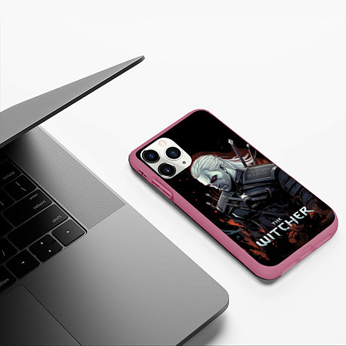 Чехол iPhone 11 Pro матовый Ведьмак Геральт из Ривии / 3D-Малиновый – фото 3