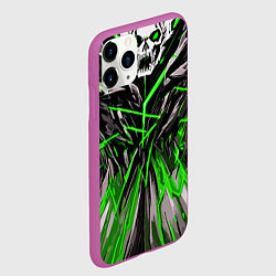 Чехол iPhone 11 Pro матовый Череп и зелёные полосы, цвет: 3D-фиолетовый — фото 2