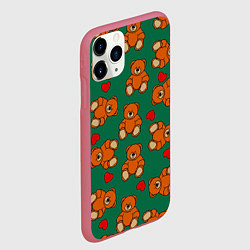 Чехол iPhone 11 Pro матовый Мишки плюшевые и сердца, цвет: 3D-малиновый — фото 2